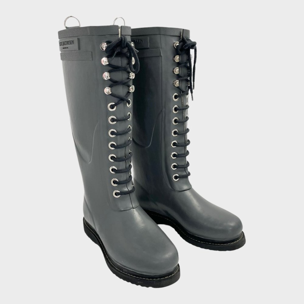 Ilse Jacobsen‎ Gray Lace Up Tall Rubber Rain Boots